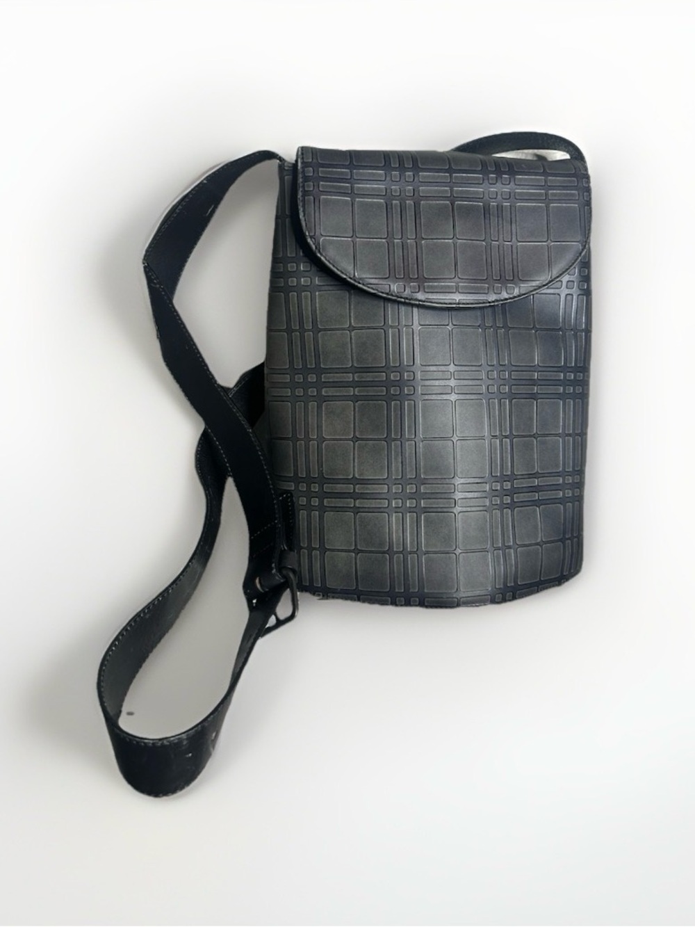 Burberry Black Messenger Crossbody Bag with Grid-Embossed Flap